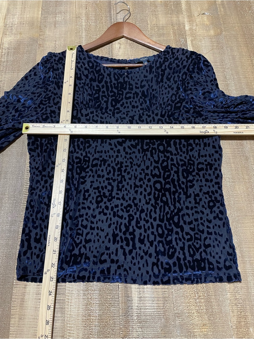 Eclair Navy Burnout Velvet Animal Print Long Sleeve Top - Picture 5 of 5